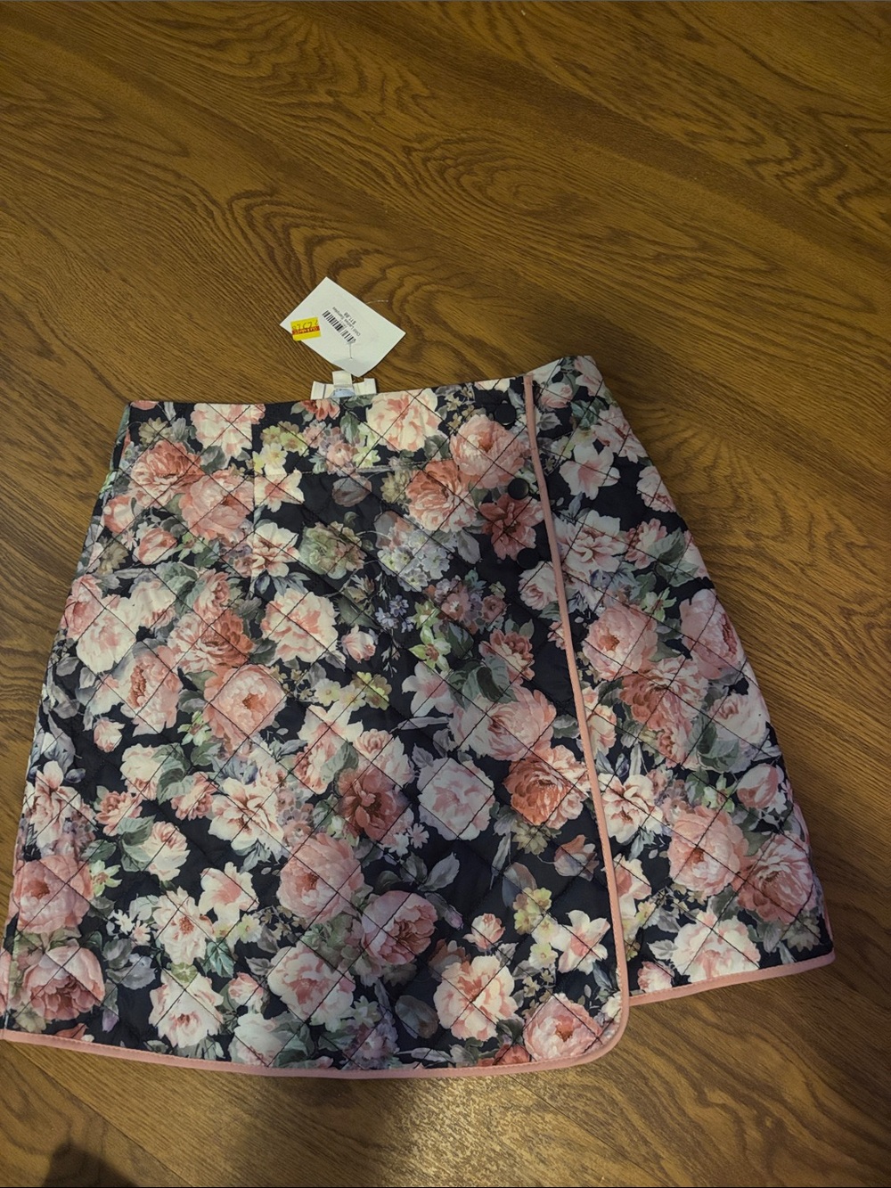 Quilted Floral Mini Skirt - Pink on Black